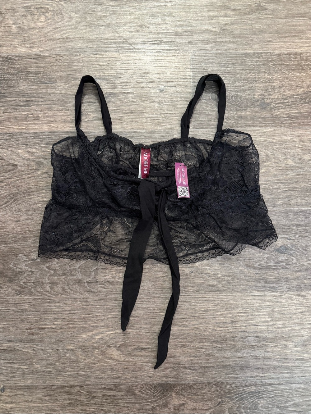 NWT Adore Me Lace Tie-Front Lingerie Top/Bralette - Black